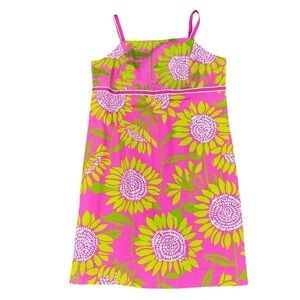 Lilly Pulitzer Pink/chartreuse Green Floral sunflower SunDress cotton 14(girls)